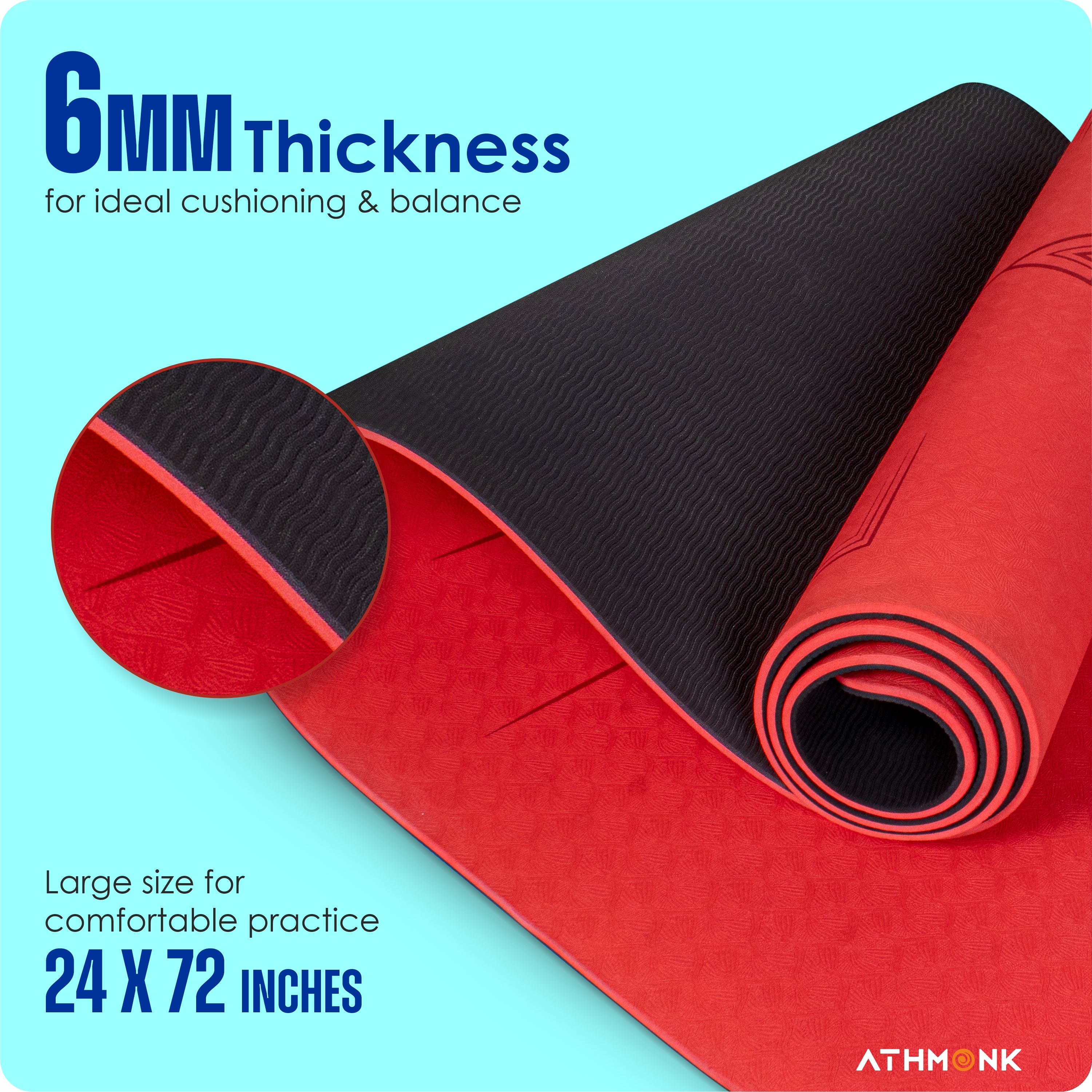 Athmonk Dual Colour TPE Pro Yoga Mat for Woman and Man with Alignment Guide Lines | Home Gym Equipment Exercise Mats for Workout | 6mm Thick Anti Slip Mat for Kids | Big Size with Cover Bag